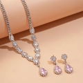 Detailed view of luxury vintage pink teardrop zircon necklace and earrings set for women - Pink (2-Piece Set)