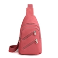 Pink nylon crossbody sling bag with multiple zipper pockets and adjustable strap - Deep Pink