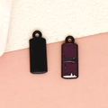 Mini rectangular alloy charm with purple scroll pattern and black enamel finish pendant - Sugarcane - Black (20-Black)