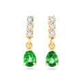Elegant gold drop earrings with green pear-shaped gemstones and sparkling clear zircons - Green Gold