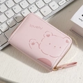 Pink PU leather accordion wallet featuring lovely bear print and golden zipper detail - Pink