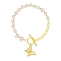 Bracelet élégant en argent S925 avec perles baroques et pendentif papillon doré - Bracelet Papillon avec Fermoir T et Perles Or 14K-6.5 (GPB23-14K-6.5)