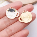 Black cat in a white coffee cup alloy charm with gold metal back for DIY jewelry - White Teacup Black Cat