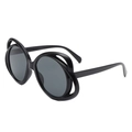 Chic black oversized oval sunglasses featuring a hollow double-ring frame and grey lenses - Black (C1)