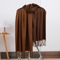 Double-sided cashmere scarf for women and men in brown and dark brown with tassel detail - No.13 Coffee