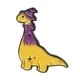 Wizard dinosaur enamel pin with yellow long-neck body and purple magic hat on white background - Yellow Wizard Brachiosaurus
