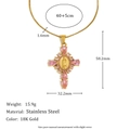 Collar de cruz en acero inoxidable con baño de oro 18K y piedras rosas de María - Cruz de la Virgen María Con Diamantes de Imitación (Dorado-Circonita Rosa)