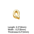 Detailed macro view showing letter Q gold pendant dimensions with measurements in inches - Letter Q