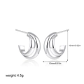 Detailed view of silver C-shaped earrings with 16mm height and 4.5g weight measurements - Silver