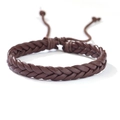 Handmade braided brown leather bracelet with an adjustable cord closure for men and women - Three-strand Braided / Brown