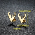 Gold minimalist reindeer antler stud earrings with dimensions 1.3cm by 1.1cm for women - Deer Head (087 Gold)