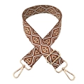 Detail of geometric diamond pattern strap with polished gold-tone metal lobster clasps - Beige Deep Brown Triangle