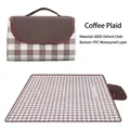 Brown plaid picnic mat made of 600D Oxford fabric with waterproof PVC backing - Coffee and White Grid