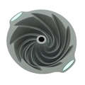 Grey silicone bundt cake mold with light blue handles and spiral swirl pattern - 7 Inch Swirl Bundt Pan