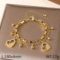 Double-layered gold stainless steel heart charm bracelet featuring engraved portraits - Hollow Portrait Relief Heart Style (KB203672-Z)