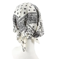 Women's pre-tied turban hat with black paisley print on white stretch fabric - White Paisley