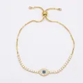Adjustable gold evil eye bracelet featuring blue and white zircon stones on thin chain - Style C-Single Eye Square Chain