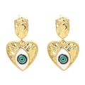 Boucles d'oreilles cœur en plaqué or 18K avec œil porte-bonheur et texture martelée - Blanc