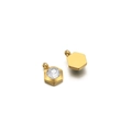 Gold-plated hexagonal charms featuring one solid finish and one clear cubic zirconia stone - 6mm / Hexagon Gold White