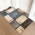 Modern geometric rectangle door mat in beige and grey finish on wood floor - Line Segments
