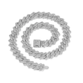 Macro shot of 15mm silver Cuban link necklace with sparkling crystals and box clasp - 40CM / Silver White Rhinestone