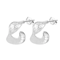 S925 sterling silver C-shaped hoop earrings with a textured hammered finish in silver - Twisted Curved Earrings / Platinum Plated