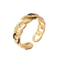 Detail of adjustable 18k gold plated chain ring with white enamel drip oil finish - Adjustable Open / Style 9-Black White Chunky Chain