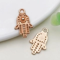 Rose gold Hamsa Hand charms for DIY jewelry making, showing front and back design - 1 Piece/Pack (12.6x20.6mm)