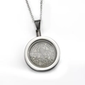 Silver St. Benedict medal necklace with sparkling zircon inlay and steel chain - St. Benedict (Steel Color White Stones)