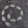 Vintage silver turquoise waist chain with oval floral relief patterns and extender chain - Antique Silver Oval Embossed Style (19440)