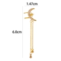 Detail of gold crescent moon ear cuff with zircon inlay and 6cm dangling chain - Moon Star Style (4#) / Gold Yellow