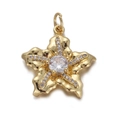 Detailed macro view of a gold starfish pendant featuring a large central zircon and pavé crystals - Zirconia Starfish