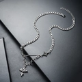 Close-up of double layer silver titanium steel necklace with cross pendant on black surface - Double Layer Cross Style (L331-A) / Silver