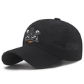 Berretto da baseball in mesh nero con ricamo danza del leone per ventilazione estiva - Regolabile / Nero con Ricamo Grigio