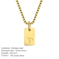 Minimalist gold stainless steel box chain necklace with a square letter P pendant - Letter P / Gold