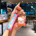 3D Hello Kitty keychain sitting on a pink donut with colorful silicone wrist strap - B470-8 Pink Kt / Large