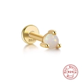 Flat back gold plated S925 sterling silver stud earring with round white opal stone - Gold #3 (Round)