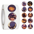 Roll of 500 cartoon Halloween stickers featuring pumpkins, cats, and ghosts for gift sealing - Jjt049 Halloween (10 Images 500 Images/roll)