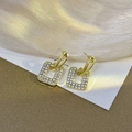 Elegant gold square pearl earrings with micro-set diamonds for women daily fashion - 27# Zircon Hollow Square Studs