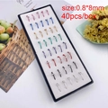 Box of 40 multicolored stainless steel nose rings with small crystals size 0.8x8mm - Circle / 40pcs/box / Colorful Bar + White Zircon