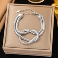 Bracciale a tripla catena a serpente d'argento con nodo centrale in acciaio inossidabile - Bracciale / Argento