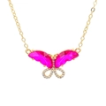 Elegante goldene Halskette im koreanischen Stil mit leuchtendem Magenta-Zirkonia-Schmetterling - Rot