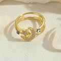 Detail of 14K gold plated ring featuring moon, star motifs and blue evil eye accents - Star Ring (JZ0379-6)