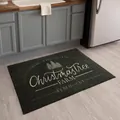 Detailed view of dark grey Christmas mat with pine tree design on light wood floor - Christmas Doormat-11