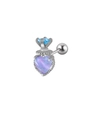 Silver stud earring featuring a purple heart opal and small blue cubic zirconia - 0.8x6x3mm / Radish Style Heart - Purple