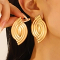 Chunky gold comma-shaped teardrop earrings featuring a bold metallic abstract leaf design - Gold Oversized Abstract Leaf Style (N-1151)