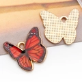 Roter und schwarzer Emaille-Schmetterlingsanhänger mit goldener Rückseite für DIY-Schmuck - Bedruckter Schmetterling (18x19 mm-SN19054)