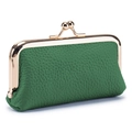 Mini green genuine leather coin purse with lychee texture and golden metal clasp - Green