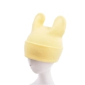 Detail showing soft light yellow knit beanie with cute animal ears and ribbed texture - Light Yellow