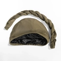Olive green turban cap with black satin lining and matching thick braided band decoration - One Size / Cap and Headband / Army Green